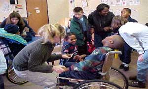 Children with severe disabilities participating in ring time.