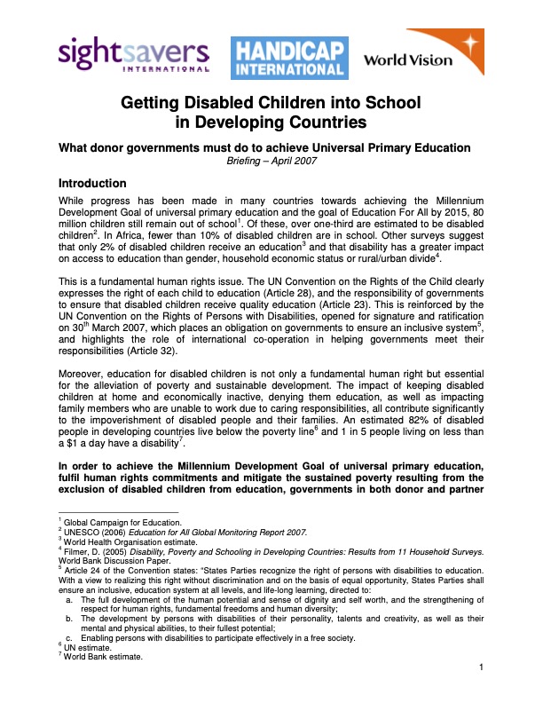 Getting Disabled Children into School in Developing Countries