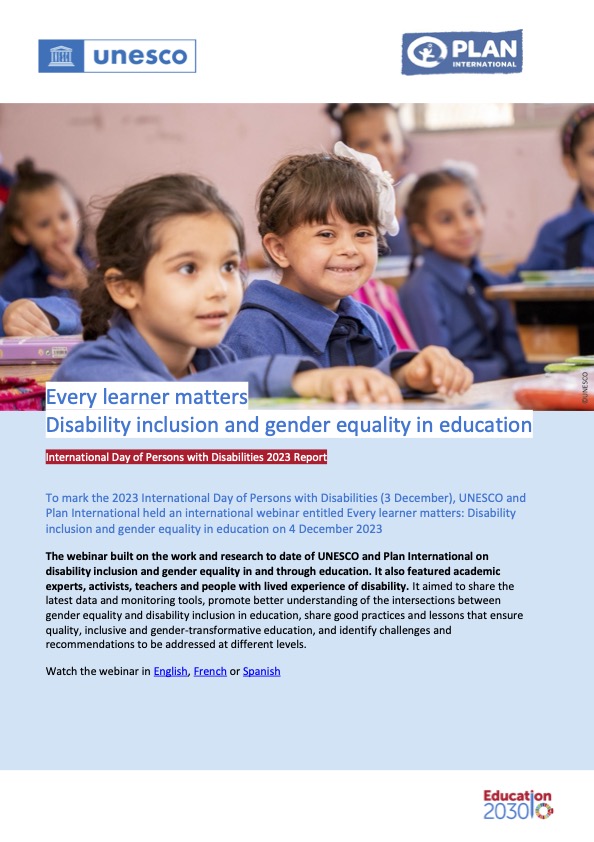 Every learner matters: disability inclusion and gender equality in education, International Day of Persons with Disabilities, 2023 Report
