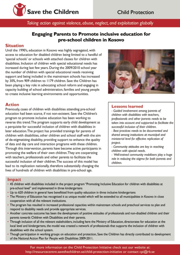 Engaging Parents to Promote inclusive education for pre-school children in Kosovo 