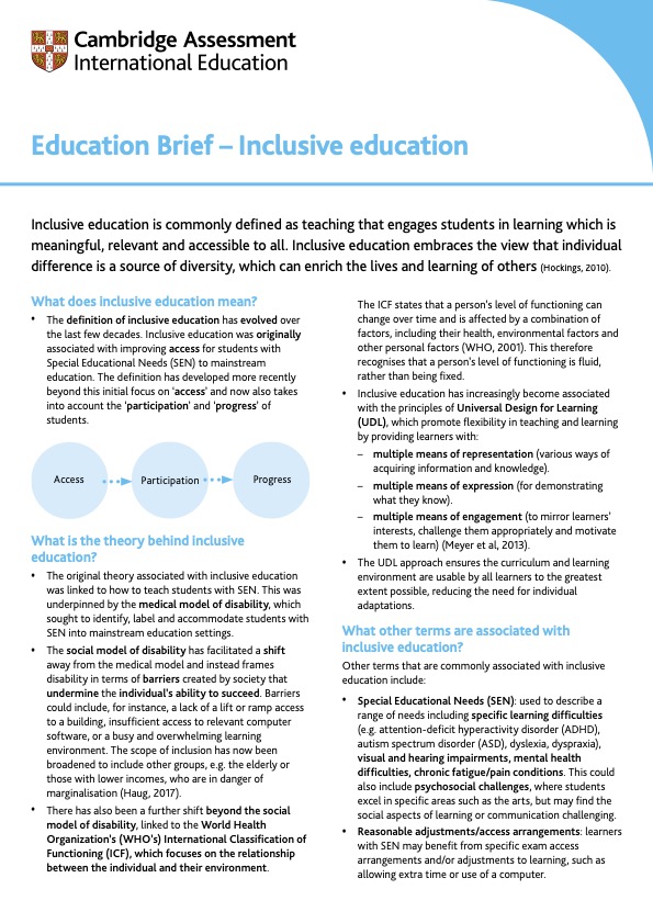 Education Brief – Inclusive education