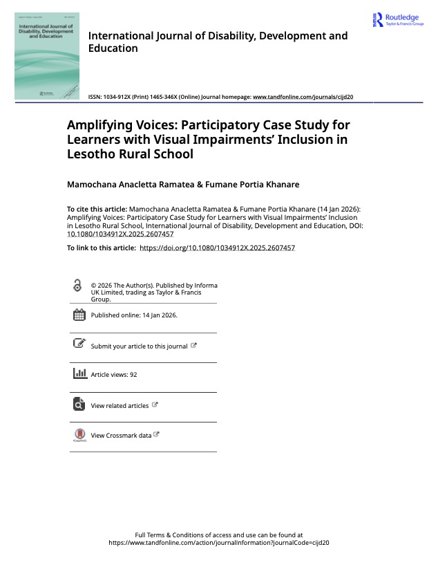 Amplifying Voices: Participatory Case Study for Learners with Visual Impairments’ Inclusion in Lesotho Rural School, International Journal of Disability, Development and Education