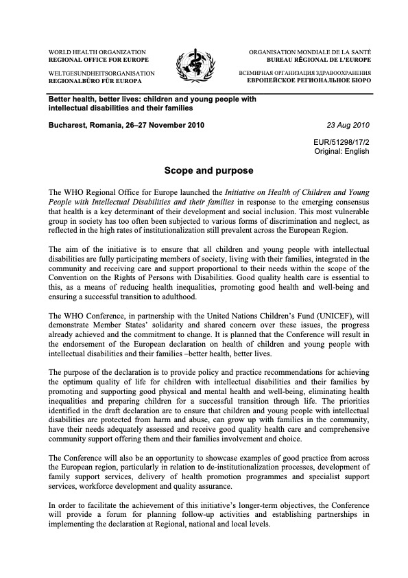 Better health, better lives: children and young people with intellectual disabilities and their families