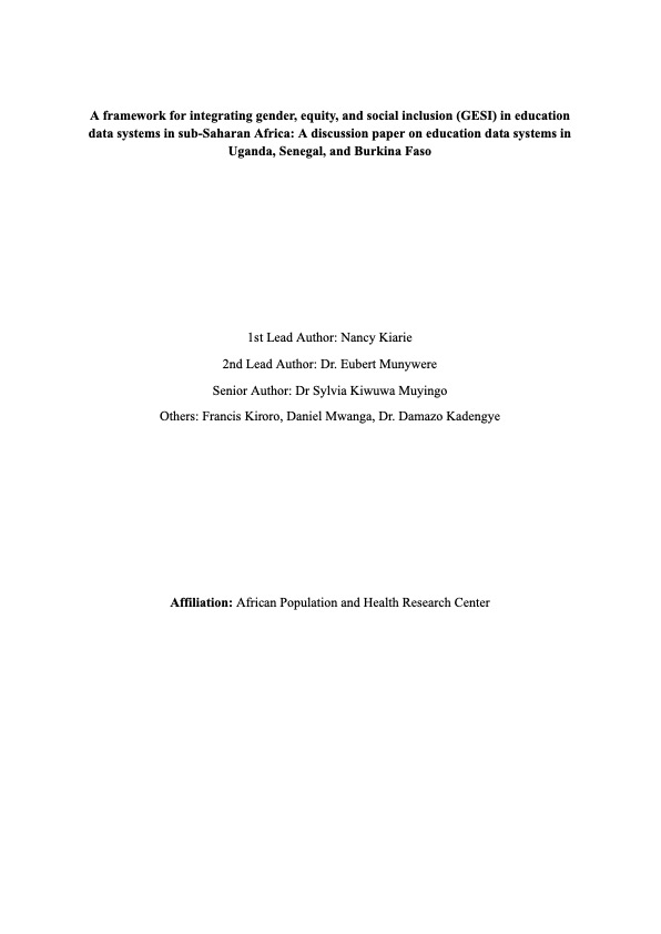 A framework for integrating gender, equity, and social inclusion (GESI) in education data systems in sub-Saharan Africa: A discussion paper on education data systems in Uganda, Senegal, and Burkina Faso