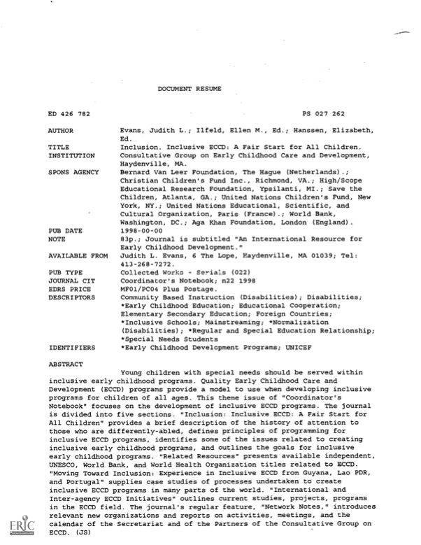 Inclusive ECCD: A fair start for all children