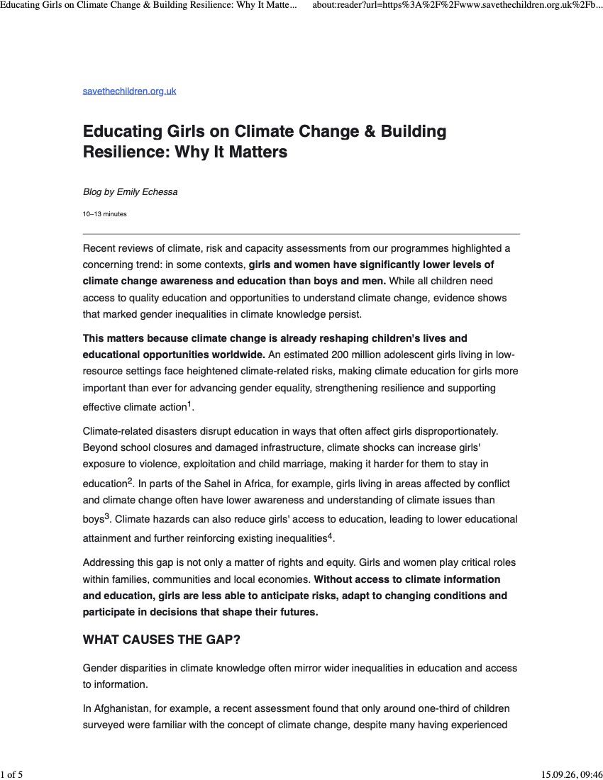 Educating Girls on Climate Change & Building Resilience: Why It Matters