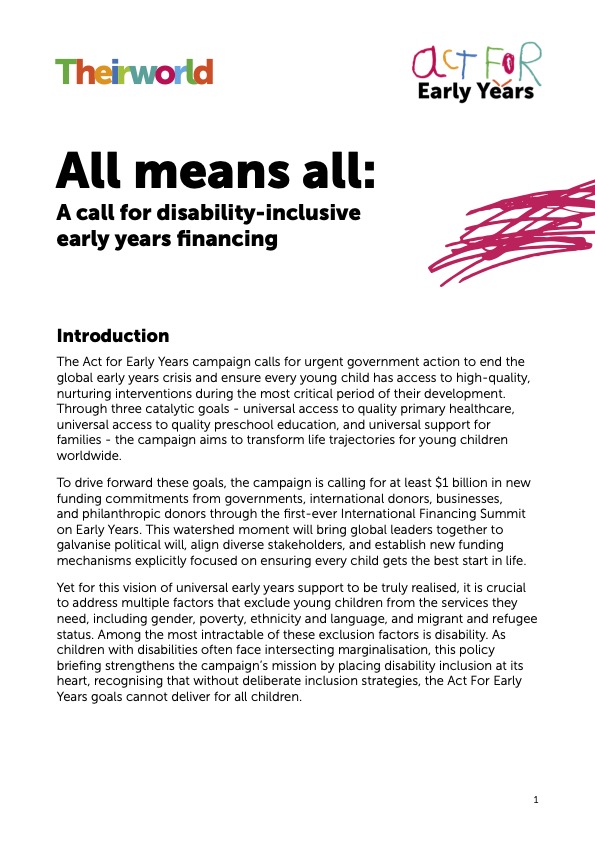 All means all: A call for disability-inclusive early years financing