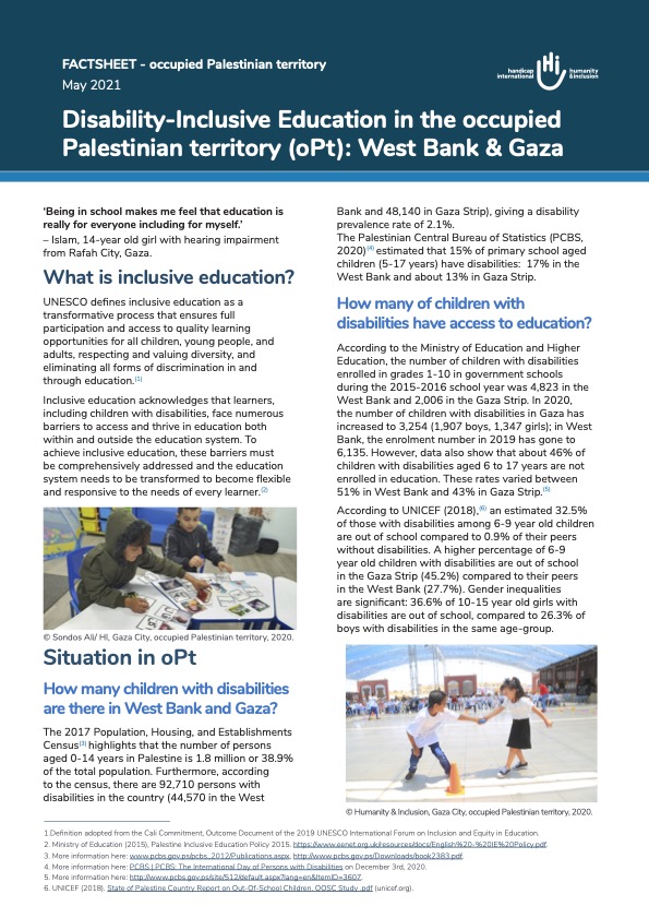 Disability-Inclusive Education in the occupied Palestinian territory (oPt): West Bank & Gaza