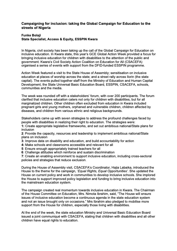 Campaigning for inclusion: taking the Global Campaign for Education to the streets of Nigeria