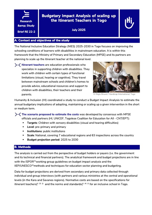 Budgetary Impact Analysis of scaling up
the Itinerant Teachers in Togo