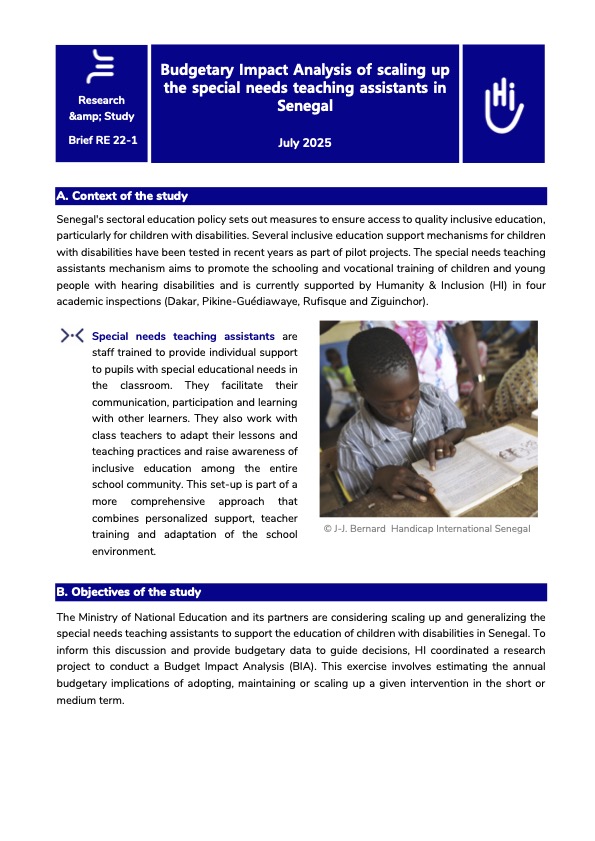 Budgetary Impact Analysis of scaling up 
the special needs teaching assistants in
Senegal