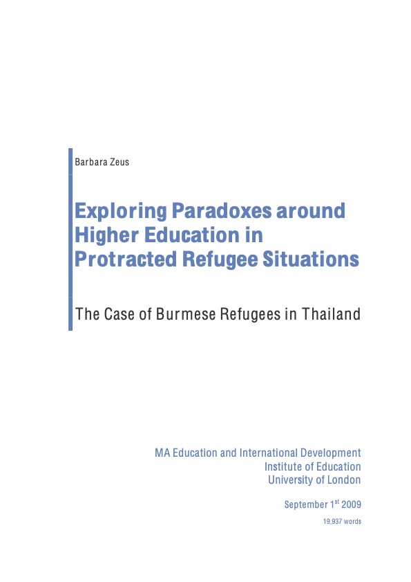 Exploring Paradoxes around Higher Education in Protracted Refugee Situations: The case of Burmese refugees in Thailand