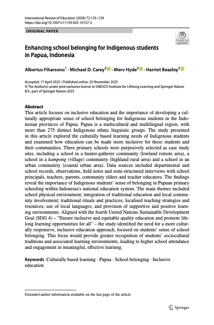 Enhancing school belonging for Indigenous students in Papua, Indonesia (International Review of Education, Volune 72)