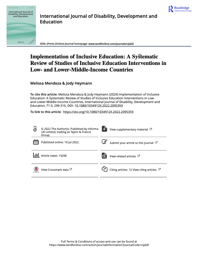 Implementation of Inclusive Education: A Systematic Review of Studies of Inclusive Education Interventions in Low- and Lower-Middle-Income Countries