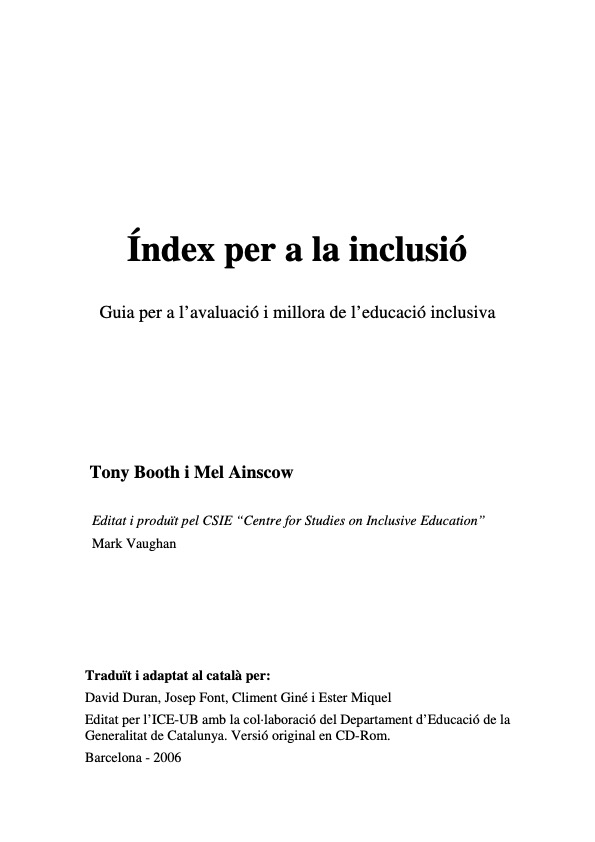 (Catalan) Index for Inclusion: Developing learning and participation in schools