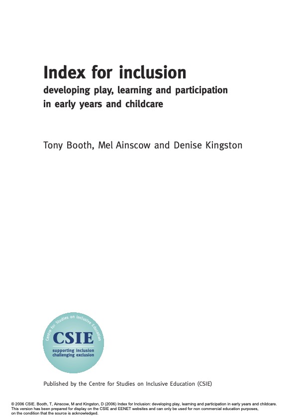 (English) Index for Inclusion: Developing play, learning and participation in early years and childcare