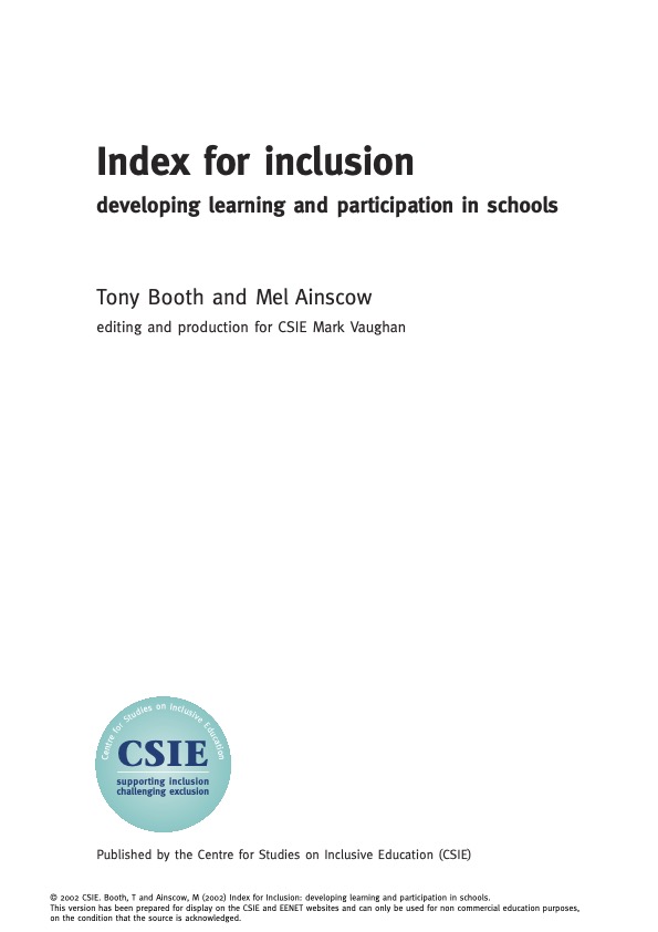(English) Index for Inclusion: Developing learning and participation in schools