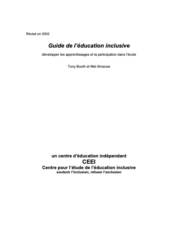 (French, Quebec) Index for Inclusion: Developing learning and participation in schools