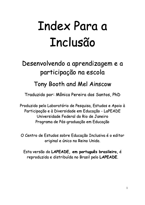 (Portuguese, Brazil) Index for Inclusion: Developing learning and participation in schools