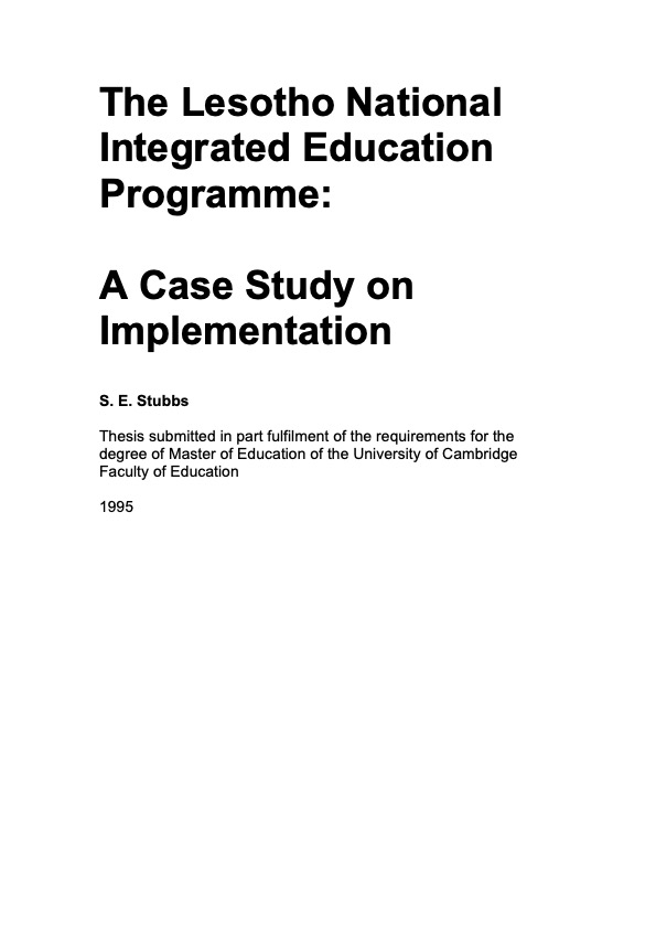 The Lesotho National Integrated Education Programme:A case study on implementation