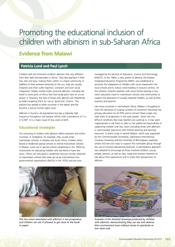 Promoting the educational inclusion of children with albinism in sub-Saharan Africa