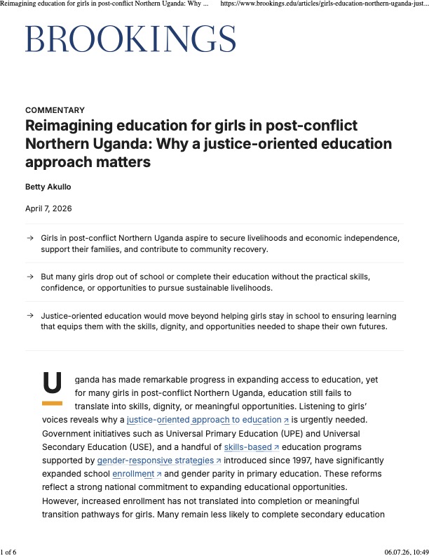 Reimagining education for girls in post-conflict Northern Uganda: Why a justice-oriented education approach matters
