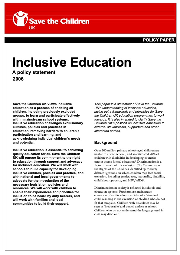 Inclusive Education: A policy statement