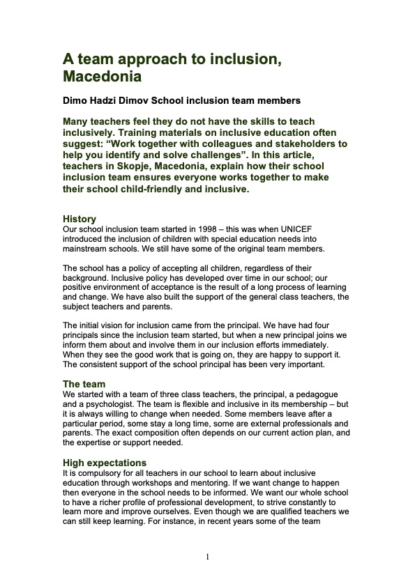 A team approach to inclusion, Macedonia