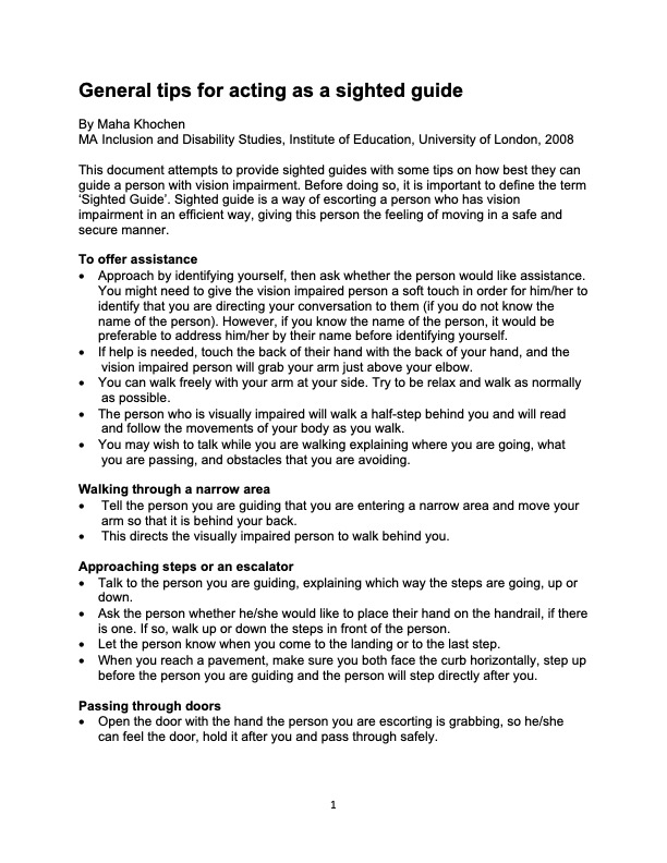 General Tips for Acting as a Sighted Guide