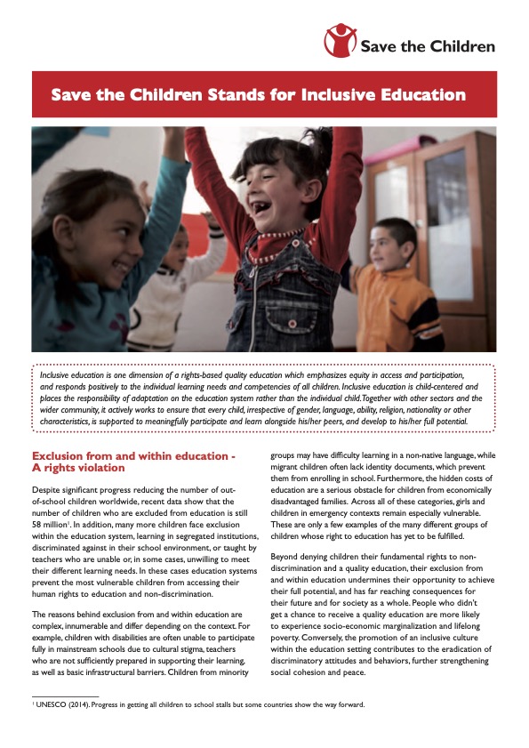 Save the Children Stands for Inclusive Education