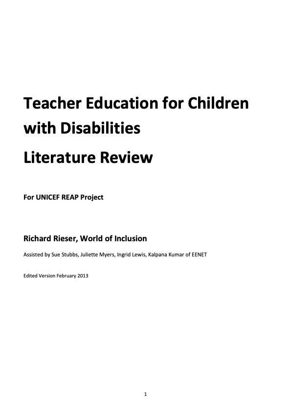 Teacher Education for Children with Disabilities. Literature Review