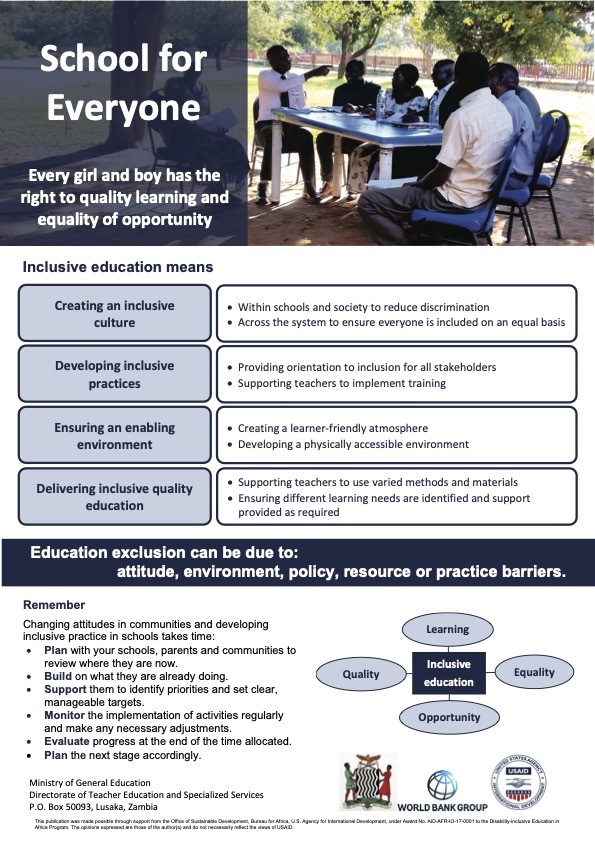 School for Everyone. Every girl and boy has the right to quality learning and equality of opportunity (poster for education mangers)