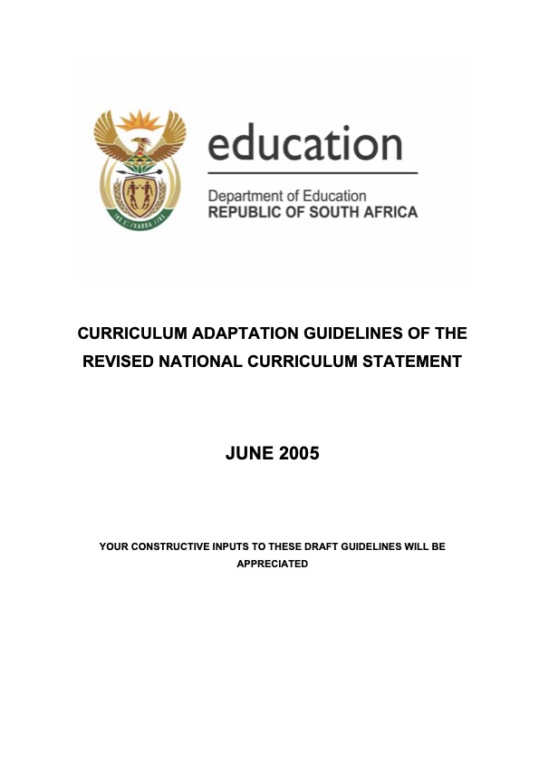 Curriculum Adaptation Guidelines of the Revised National Curriculum Statement (draft)