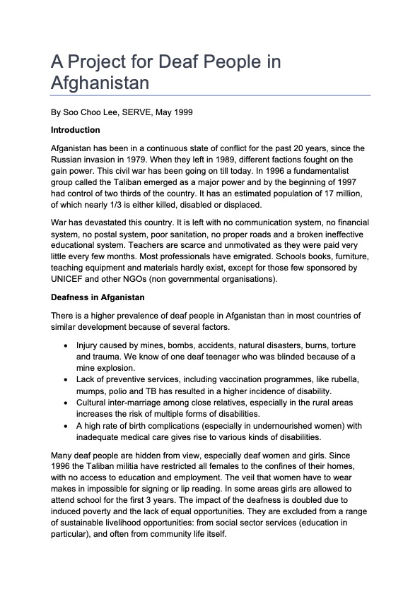 A Project for Deaf People in Afghanistan