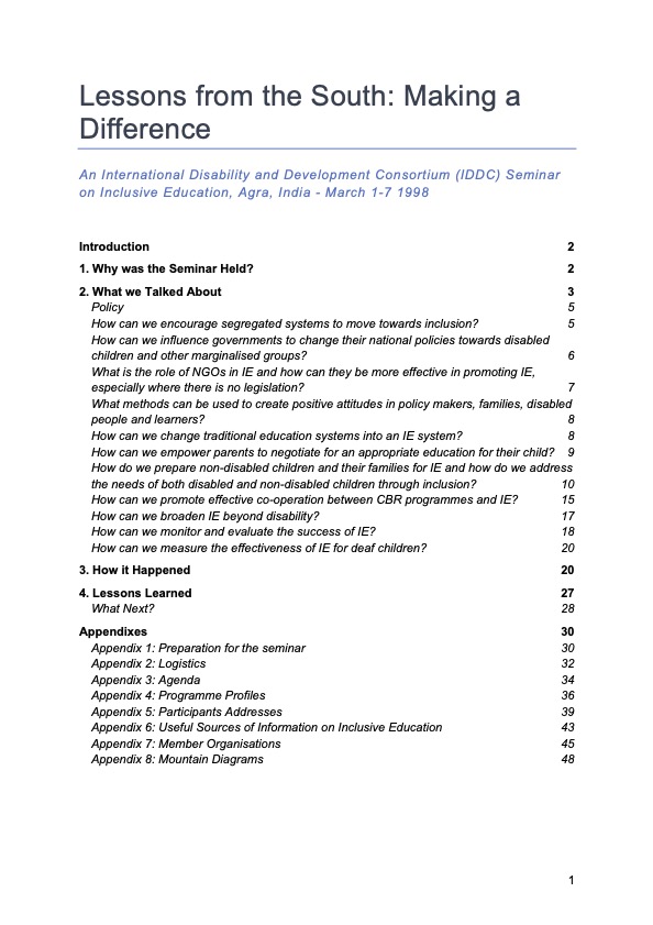 Lessons from the South: Making a Difference. An International Disability and Development Consortium