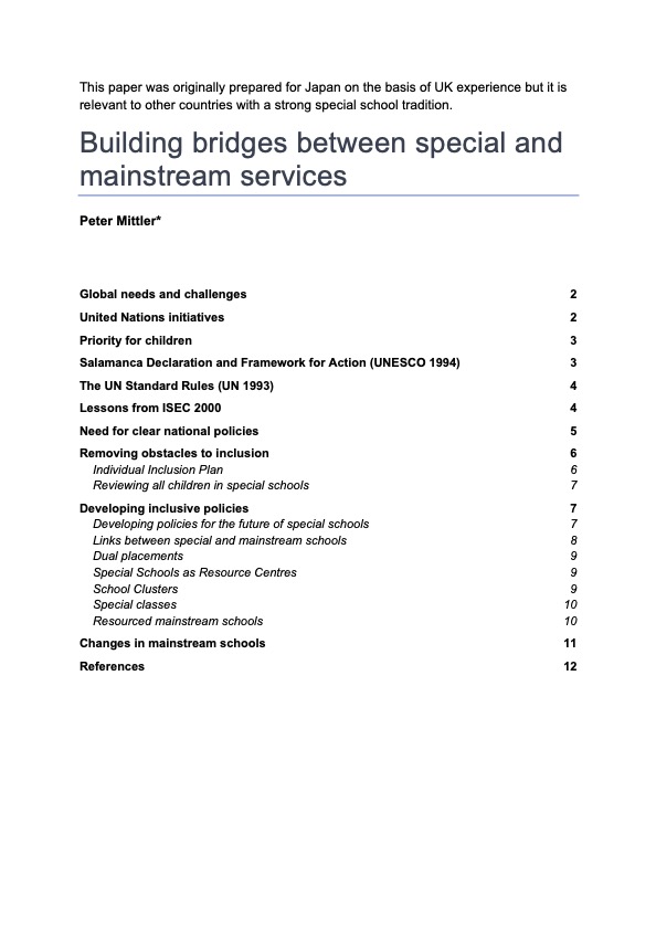 Building bridges between special and mainstream services