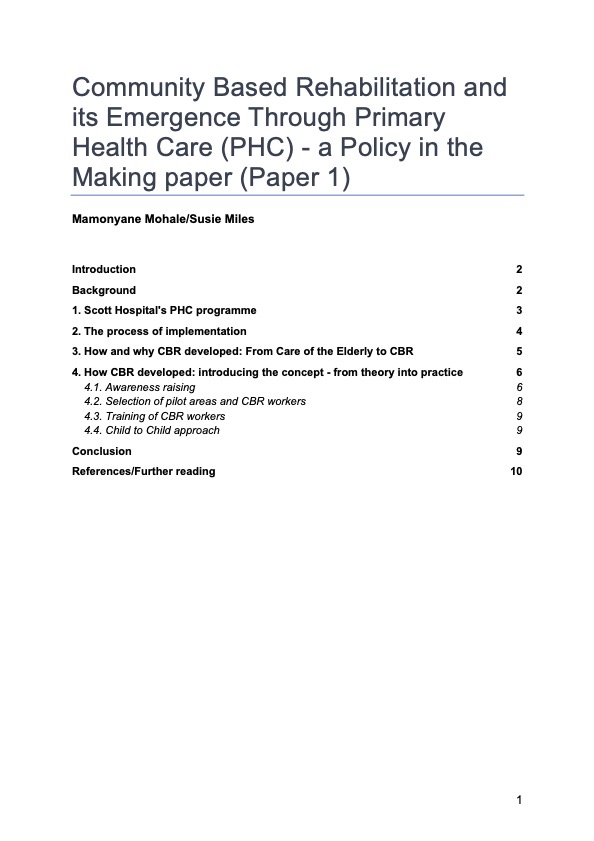Community Based Rehabilitation and its Emergence Through Primary Health Care (PHC)