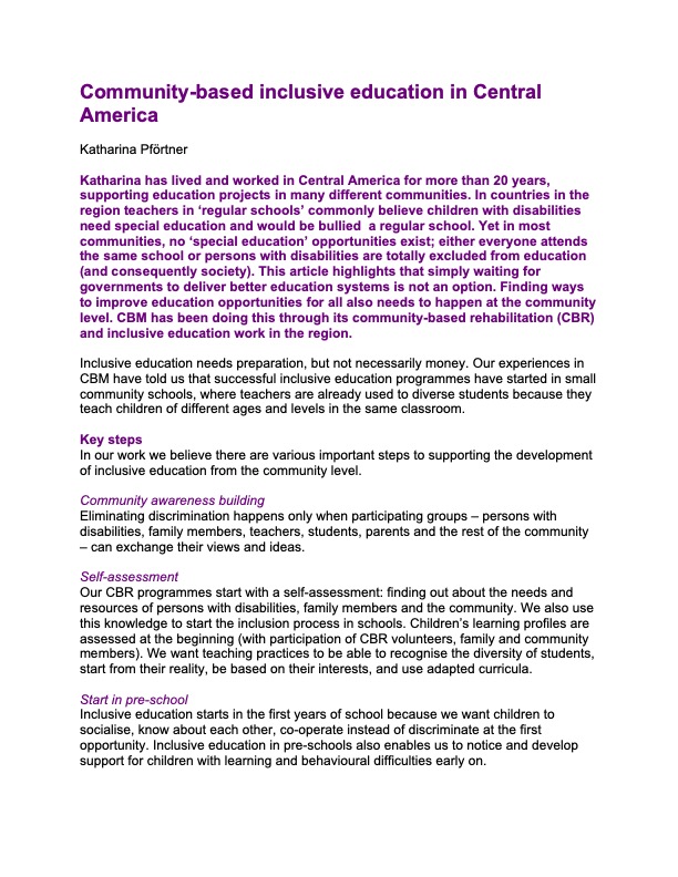 Community-based inclusive education in Central America