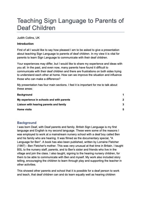 Teaching Sign Language to Parents of Deaf Children
