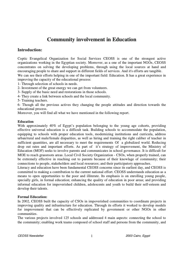 Community Involvement in Education