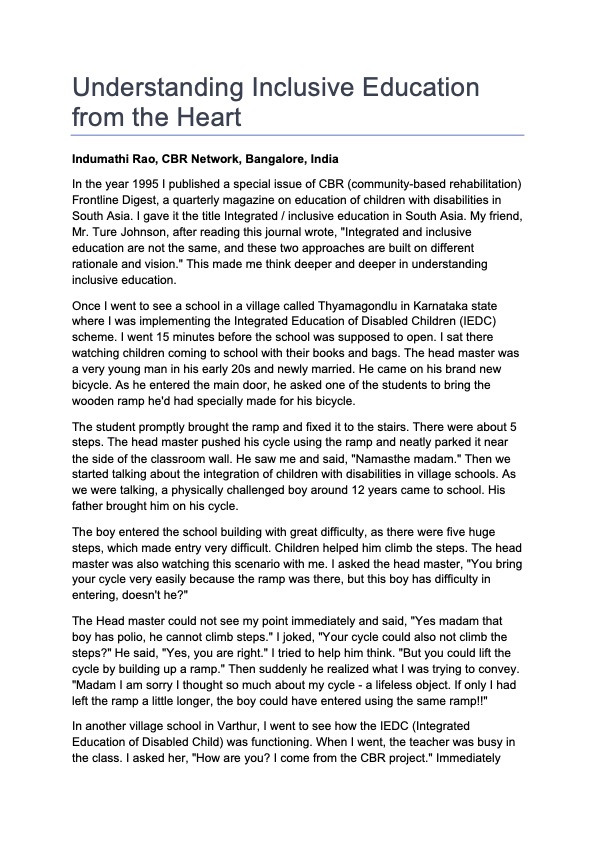 Understanding Inclusive Education from the Heart