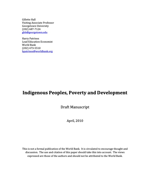 Indigenous Peoples, Poverty and Development 