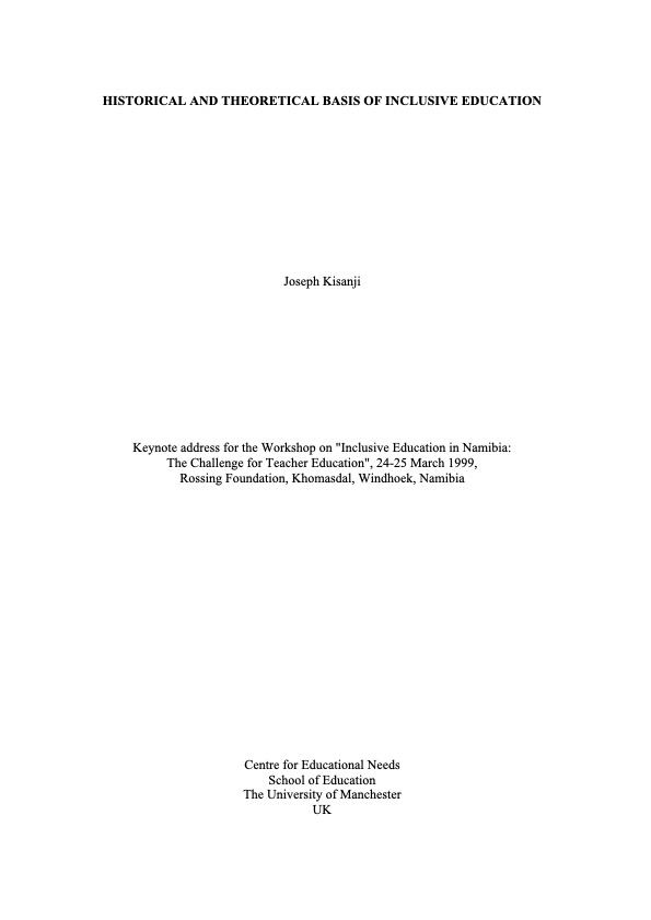 Historical and Theoretical Basis of Inclusive Education