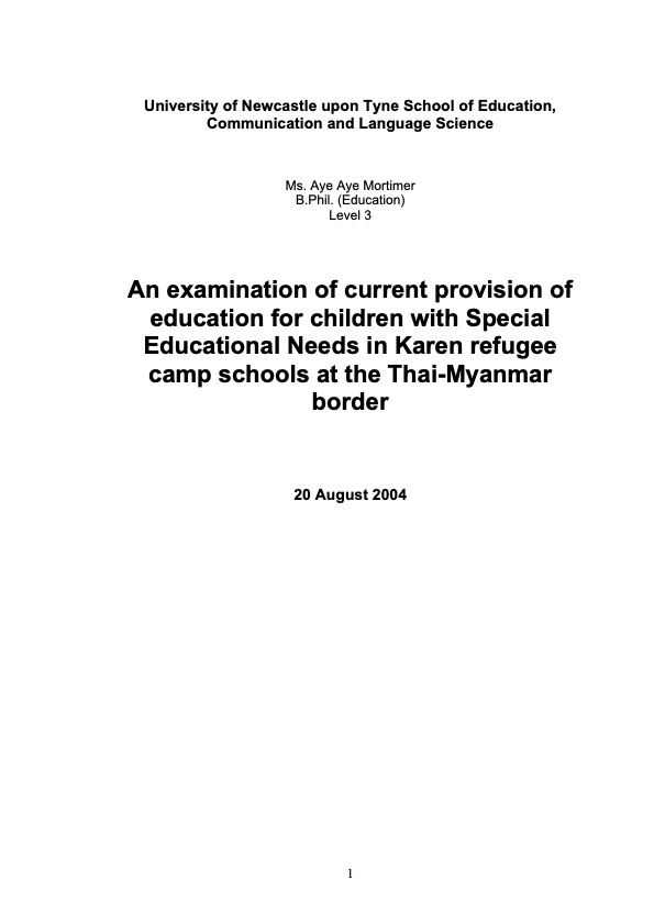 An examination of current provision of education for children with special educational needs in Kare