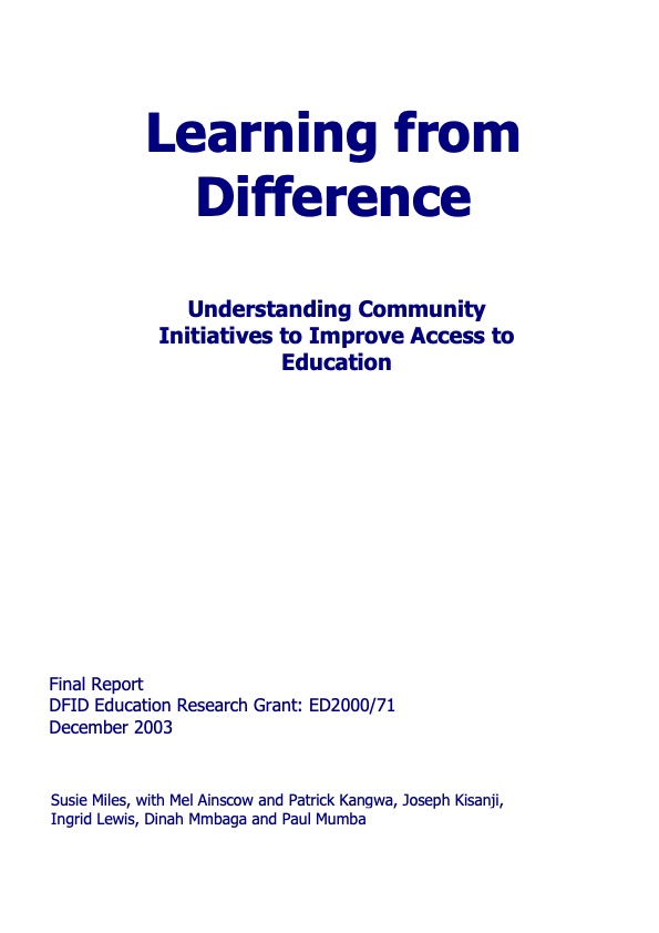 Learning from Difference: Understanding community initiatives to improve access to education
