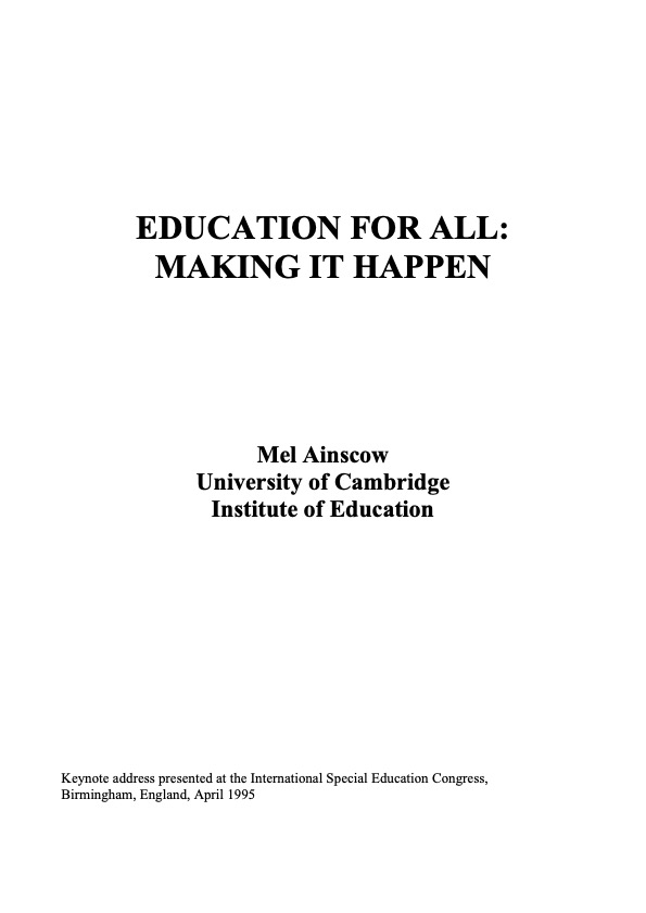 Education for All: Making it happen