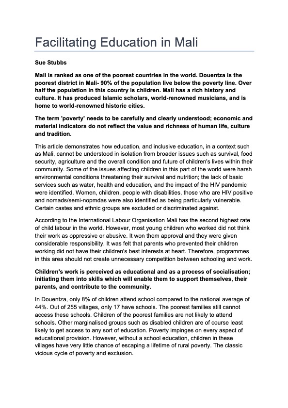 Facilitating Education in Mali