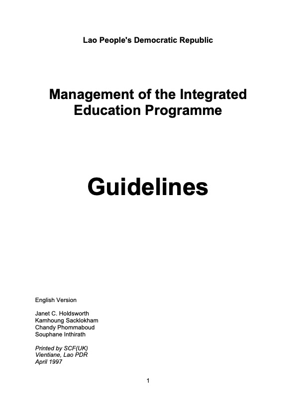 Management of the Integrated Education Programme: Guidelines (Lao PDR)