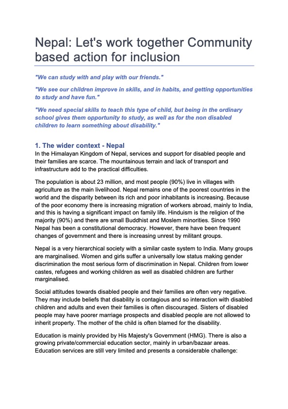 Let's Work Together: Community based action for inclusion