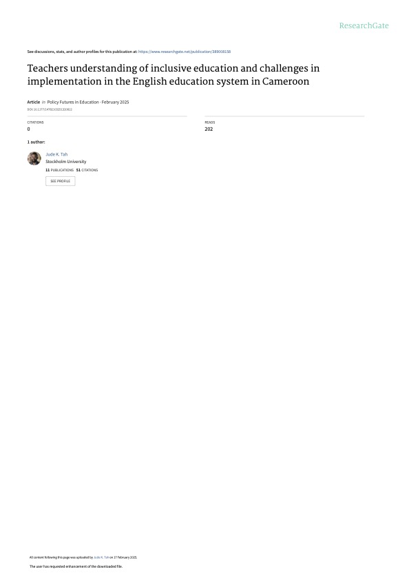 Teachers understanding of inclusive education and challenges in implementation in the English education system in Cameroon